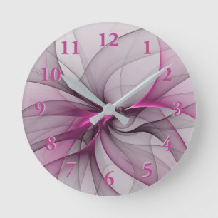 Elegantes Chaos Modernes Abstraktes Rosa Fraktal K Runde Wanduhr