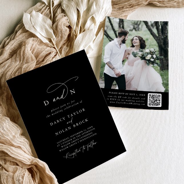Elegantes Charm Foto Black Wedding Einladungen UAW (Elegant Charm Photo Black Wedding Invitations RSVP)