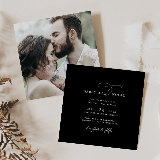 Elegantes Charm Foto Dark Black Wedding Einladunge Einladung (Elegant Charm Photo Dark Black Wedding Invitations)