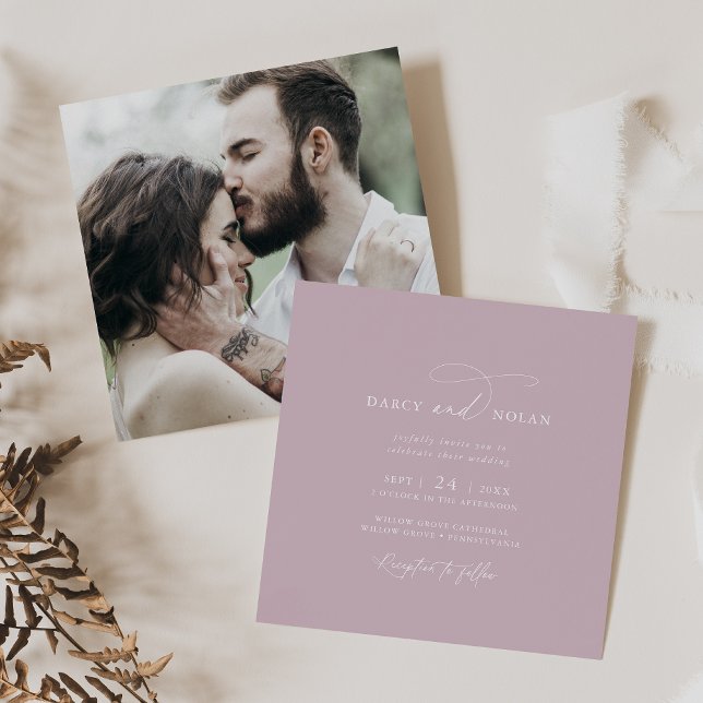 Elegantes Charm Foto Lilac Pink Einladungen für Ho (Elegant Charm Photo Lilac Pink Wedding Invitations)