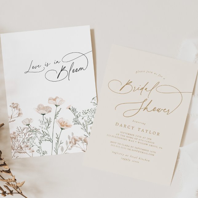 Elegantes Charm Ivory Gold Wildblume Brautparty Einladung (Elegant Charm Ivory Gold Wildflower Bridal Shower Invitation)