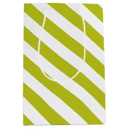 Elegantes Chartreuse- und Weiß-Streifenmuster Mittlere Geschenktüte