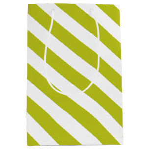 Elegantes Chartreuse- und Weiß-Streifenmuster Mittlere Geschenktüte