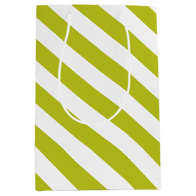 Elegantes Chartreuse- und Weiß-Streifenmuster Mittlere Geschenktüte (Vorderseite)