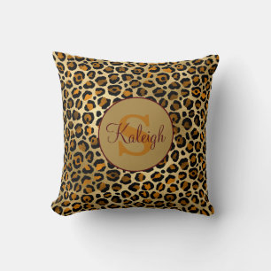 Elegantes Cheetah/Leoparden-Druck-Monogramm-Name Kissen