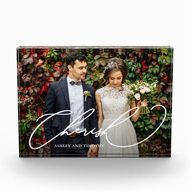 Elegantes Cherish-Skript mit Names-Foto-Block Fotoblock (Vorderseite)
