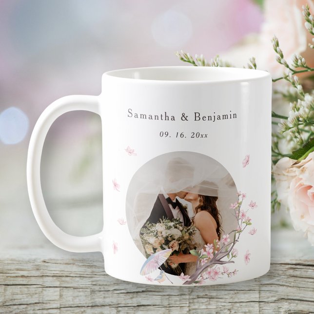 Elegantes Cherry Blossom Foto Hochzeit Kaffeetasse (Von Creator hochgeladen)