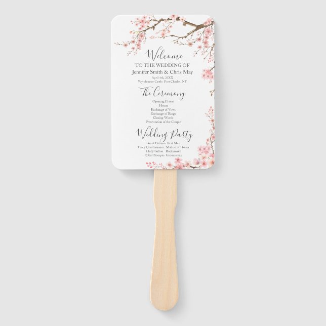 Elegantes Cherry Blossom Hochzeitsprogramm Fächer (Vorderseite)