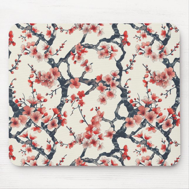Elegantes Cherry Blossom Nahtloses Muster (13) Mousepad (Vorne)