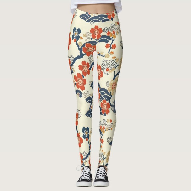 Elegantes Cherry Blossom Nahtloses Muster (14) Leggings (Vorderseite)