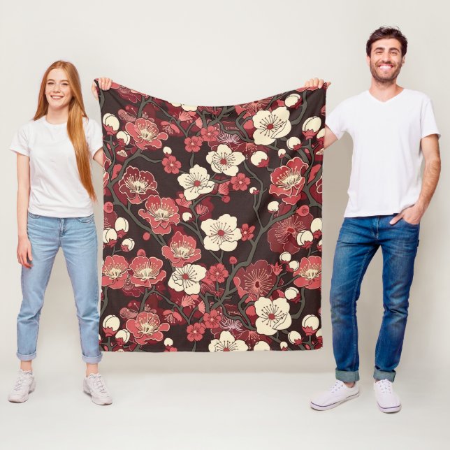 Elegantes Cherry Blossom Nahtloses Muster (16) Fleecedecke (Beispiel)