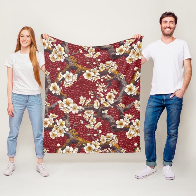 Elegantes Cherry Blossom Nahtloses Muster (17) Fleecedecke (Beispiel)
