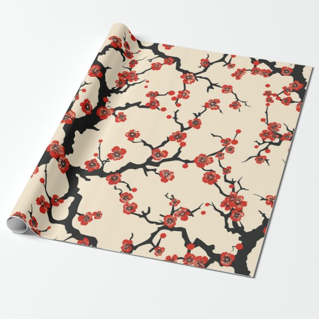 Elegantes Cherry Blossom Nahtloses Muster (1) Geschenkpapier (Ungerollt)