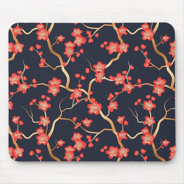 Elegantes Cherry Blossom Nahtloses Muster (3) Mousepad (Vorne)
