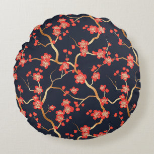 Elegantes Cherry Blossom Nahtloses Muster (3) Rundes Kissen