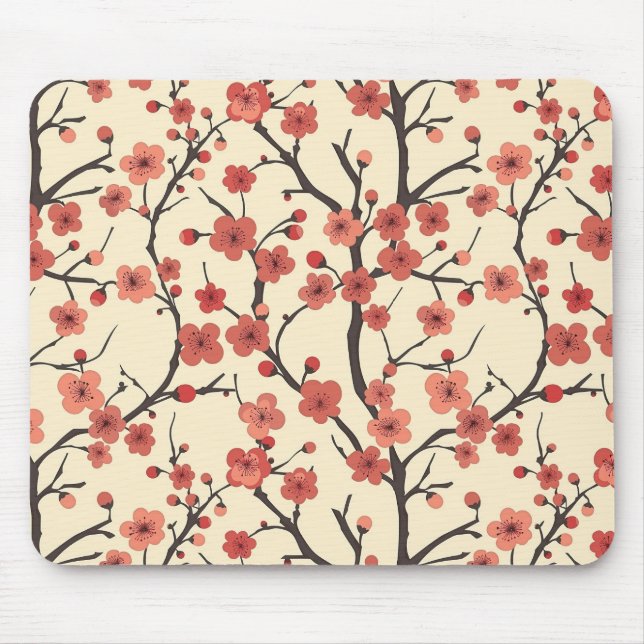 Elegantes Cherry Blossom Nahtloses Muster (4) Mousepad (Vorne)