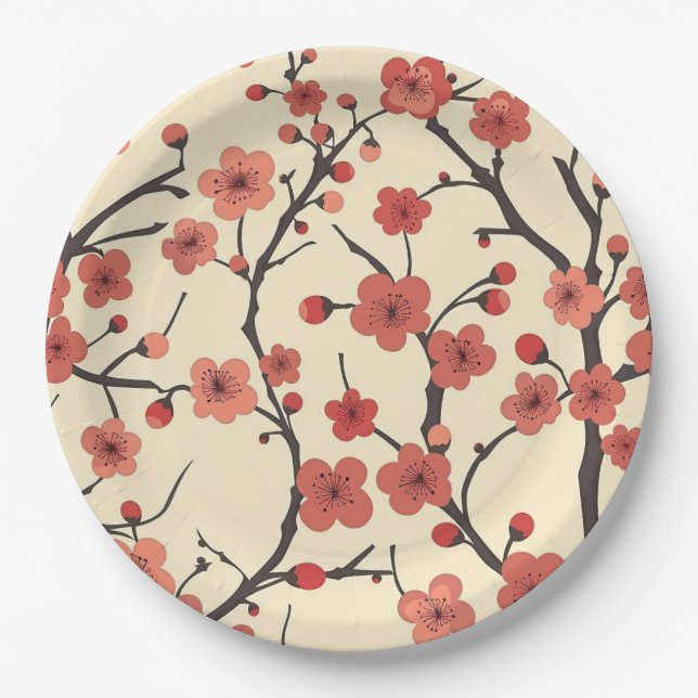 Elegantes Cherry Blossom Nahtloses Muster (4) Pappteller (Vorderseite)