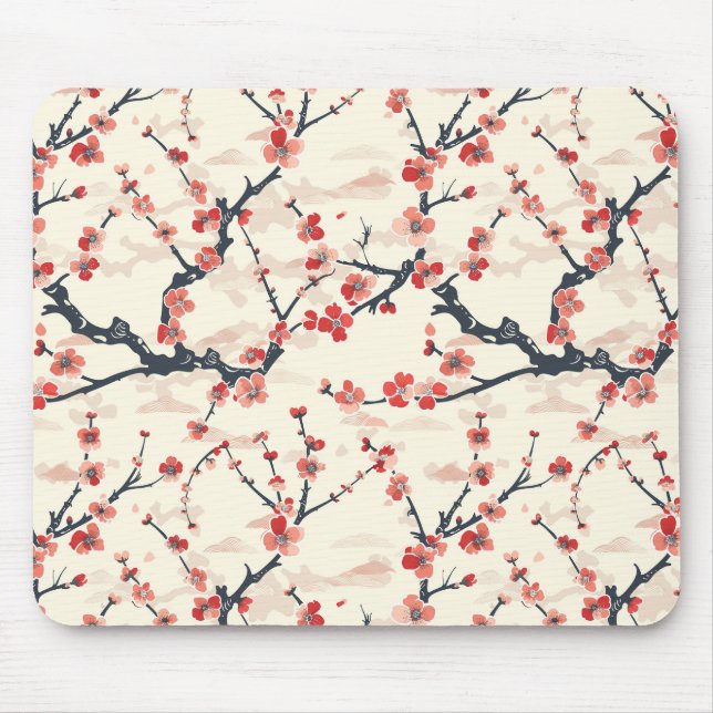 Elegantes Cherry Blossom Nahtloses Muster (5) Mousepad (Vorne)