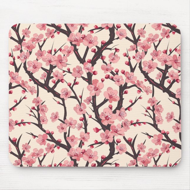 Elegantes Cherry Blossom Nahtloses Muster (6) Mousepad (Vorne)