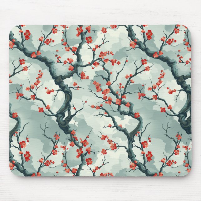Elegantes Cherry Blossom Nahtloses Muster (7) Mousepad (Vorne)