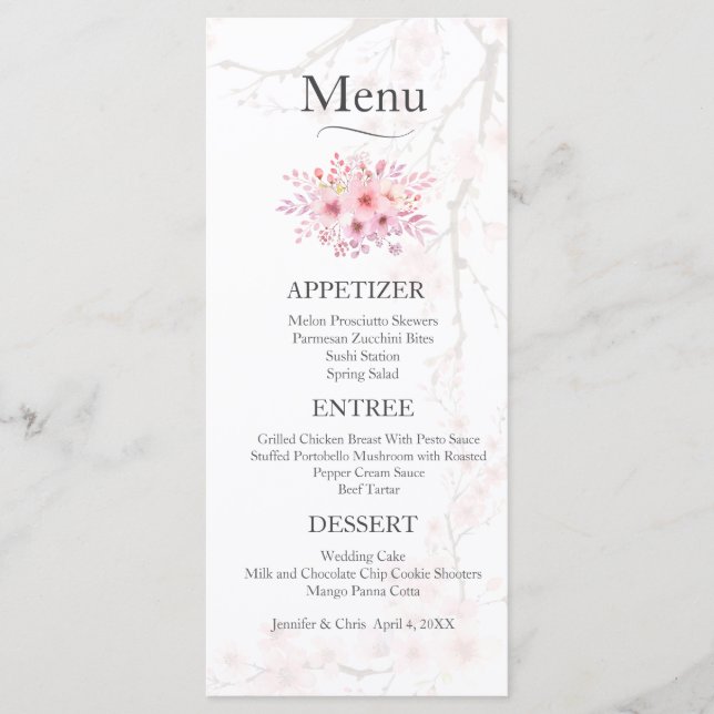 Elegantes Cherry Blossom Wedding Menu Menükarte (Vorderseite)
