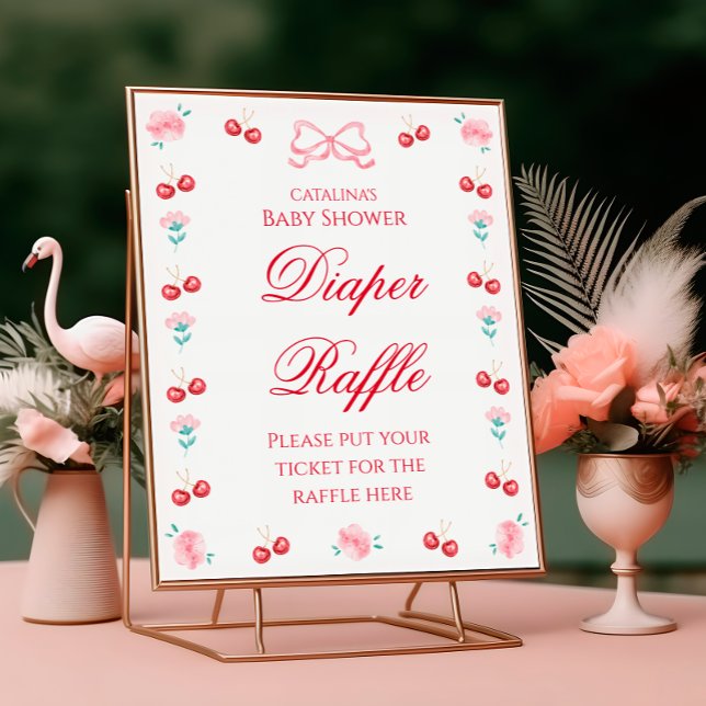 Elegantes Cherry Floral Diaper Raffle Poster (Von Creator hochgeladen)