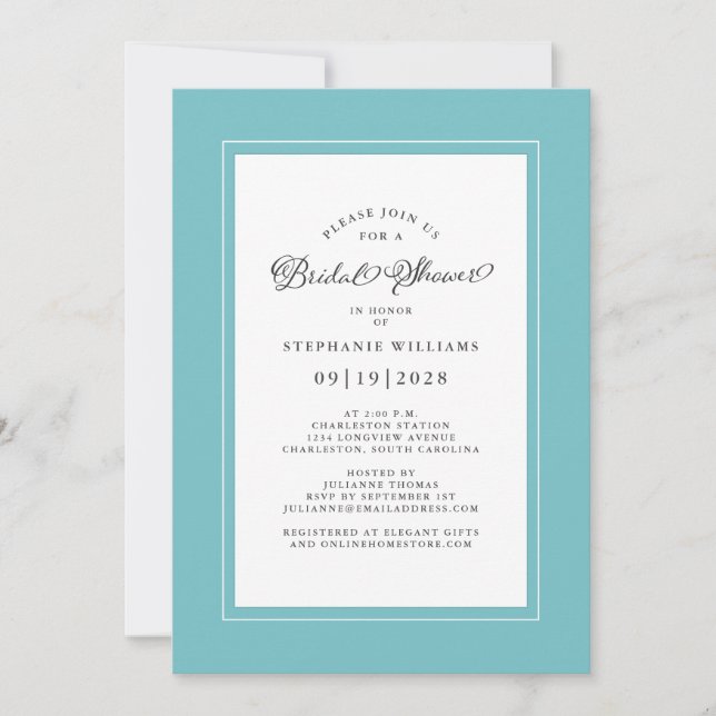 Elegantes Chic Aqua Wedding Brautparty Einladung (Vorderseite)