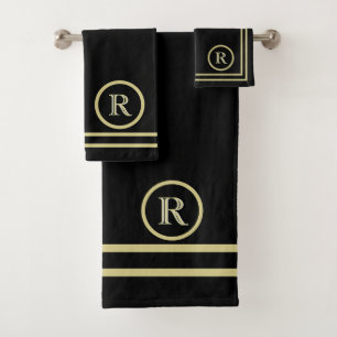Elegantes Chic Black Gold Custom Monogram    Badhandtuch Set