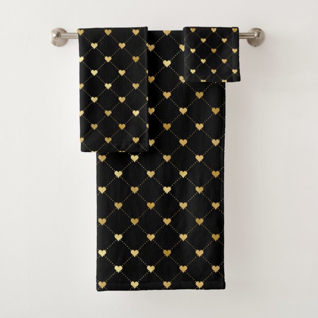 Elegantes Chic Black Gold Hörmuster Badhandtuch Set (Insitu)