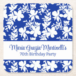 Elegantes Chic Blue White Floral Muster Rechteckiger Pappuntersetzer