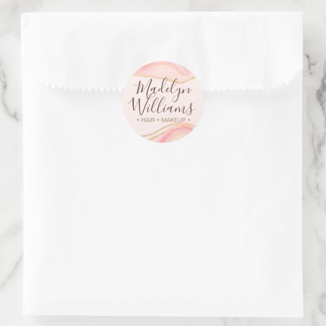 Elegantes Chic Blush Pink Gold Glitzer Marmorskrip Runder Aufkleber (Tasche)