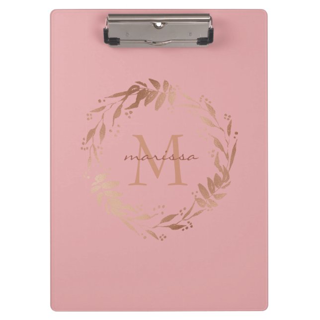 Elegantes Chic Blush Pink Rose Gold Monogramm Klemmbrett (Vorderseite)