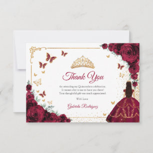 Elegantes Chic Burgunder-Rosen Gold Quinceanera Dankeskarte
