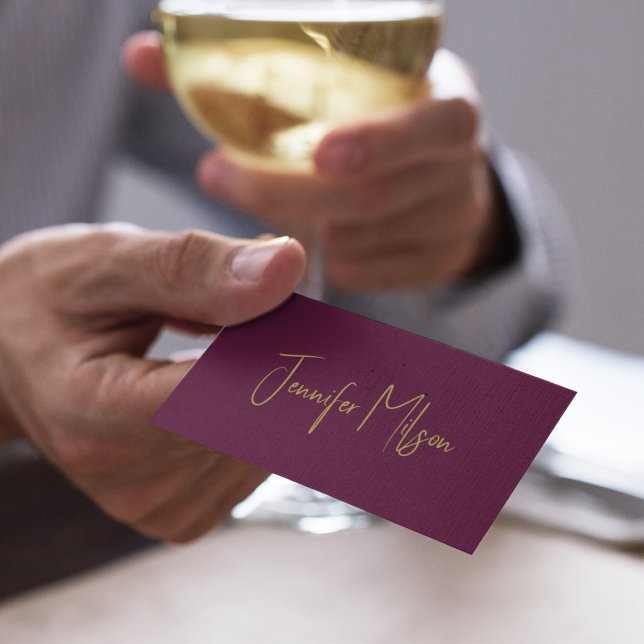 Elegantes Chic Burgundy & Gold Handgeschriebenes S Visitenkarte (Von Creator hochgeladen)