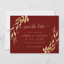 Elegantes Chic Burgundy Golden Foliage Save the Da Einladung