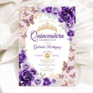 Elegantes Chic Flieder Purpur Gold Floral Quincean Einladung