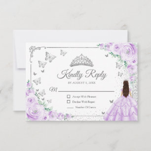 Elegantes Chic Flieder Purpur Silber Quinceanera A RSVP Karte