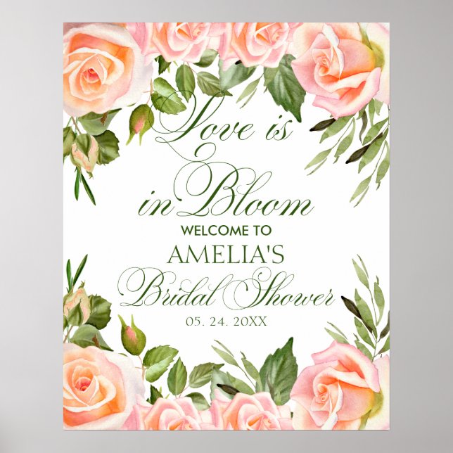 Elegantes Chic Floral Brautparty Willkommenspender Poster (Vorne)