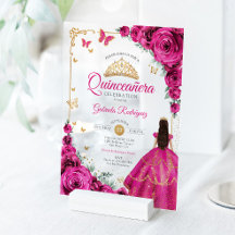 Elegantes Chic Fuchsia-Rosa Rosen Gold Quinceanera