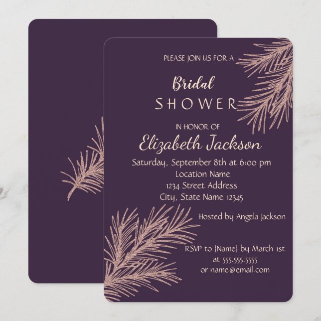 Elegantes Chic Glitzer Branch Brautparty Einladung (Vorne/Hinten)