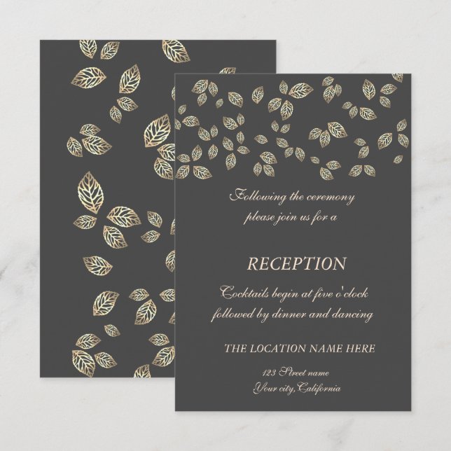 Elegantes Chic Gold Blätter Hochzeitsempfang Einladung (Vorne/Hinten)