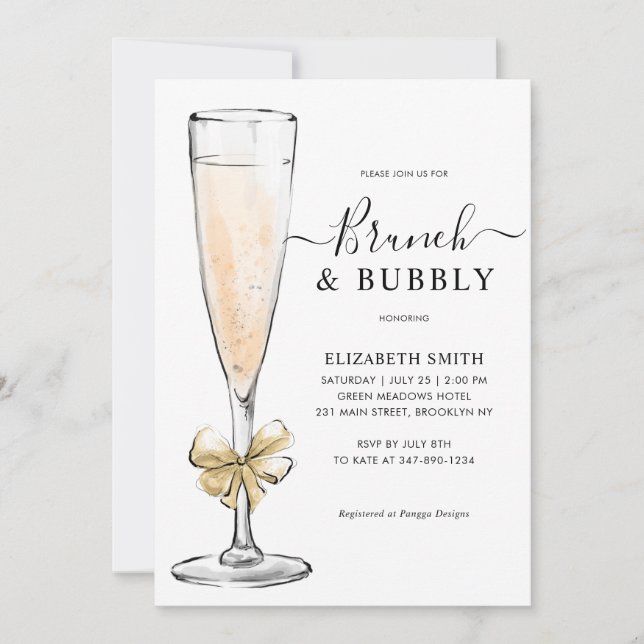 Elegantes Chic Gold Brunch und Bubbly Brautparty Einladung (Vorderseite)