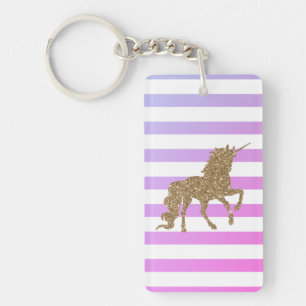 Elegantes Chic Gold Glitter Einhorn, Violett Gestr Schlüsselanhänger