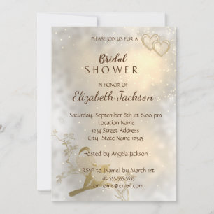 Elegantes Chic Gold Hearts, Birds Brautparty Einladung