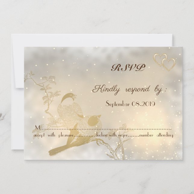 Elegantes Chic Gold Hearts, Birds UAWG Einladung (Vorderseite)