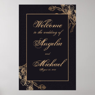Elegantes Chic Gold Imitate Metal Floral Wedding P Poster