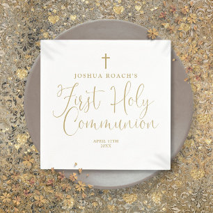 Elegantes Chic Gold Schrift Erstkommunion Serviette