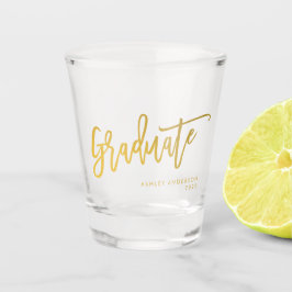 Elegantes Chic Gold Script Graduate Party Schnapsglas