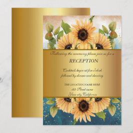 Elegantes Chic Gold, Sonnenblumen Hochzeitsempfang Einladung