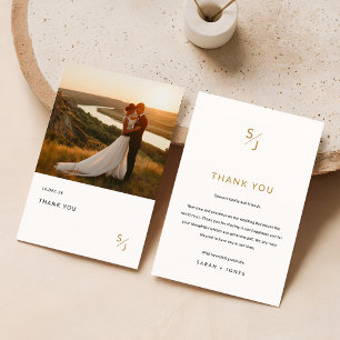 Elegantes Chic Gold Typografy Wedding Foto Dankeskarte